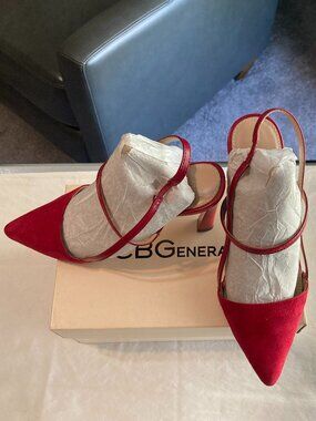 BCBG Generation Kathleen Kid Suede Burnt Red Slingback Strap Pumps Size 7.5M